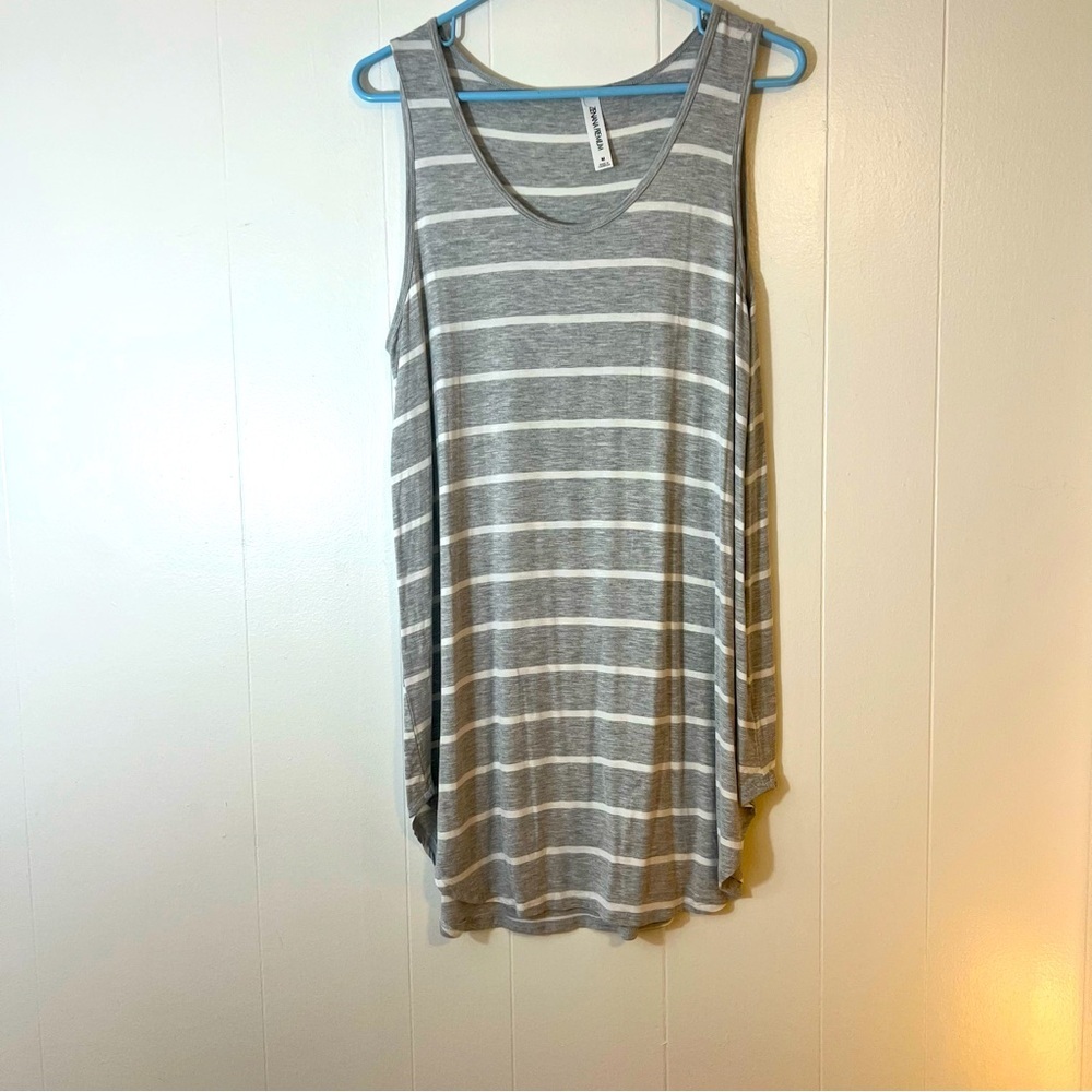 Gray and White Jersey Tank Striped by Zenana Premium Size Medium